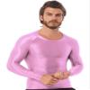 Jhaoyu Men Glossy O Neck Long Sleeve Compression Shirts Athletic Workout T-Shirts Slim Fit Tops Sportwear Pink X-Large view 4