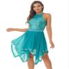 FEESHOW Women's Shiny Sequin Lyrical Dance Dress Asymmetrical Long Maxi Dresses Ballet Dancewear F0536-Green X-Large view 1
