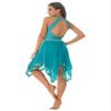 FEESHOW Women's Shiny Sequin Lyrical Dance Dress Asymmetrical Long Maxi Dresses Ballet Dancewear F0536-Green X-Large view 2