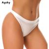 Agoky Women's Oil Shiny Breathable Panties Glossy Sheer Low Rise Bikini Briefs Underwear White X-Large view 2