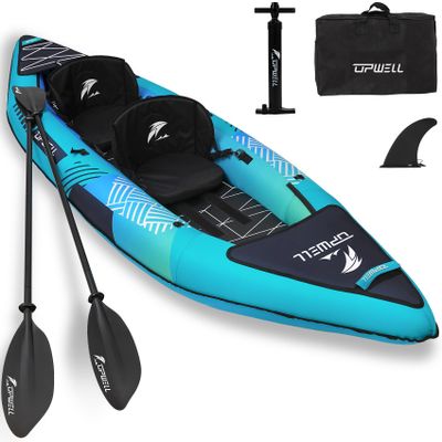 11' Inflatable Kayak with Drop Stitch Floor 1 Person 2 Person Adult Blow up Kayaks Foldable Boat Canoe, Aurora Blue