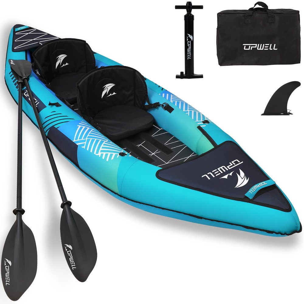 11' Inflatable Kayak with Drop Stitch Floor 1 Person 2 Person Adult Blow up Kayaks Foldable Boat Canoe, Aurora Blue