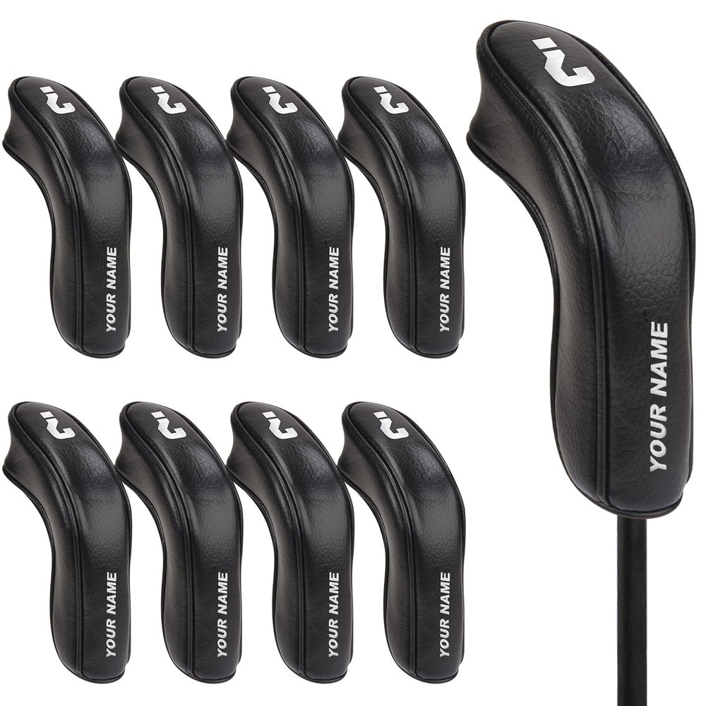 BIG TEETH Golf Hybrid Iron Head Cover 9Pcs Hybrid Head Covers Set Long Hybrid Iron Covers, Golf Club Covers W/Big NO. for Cleveland Launcher, Cobra T Rail Hybrid Irons (Custom 9pc)