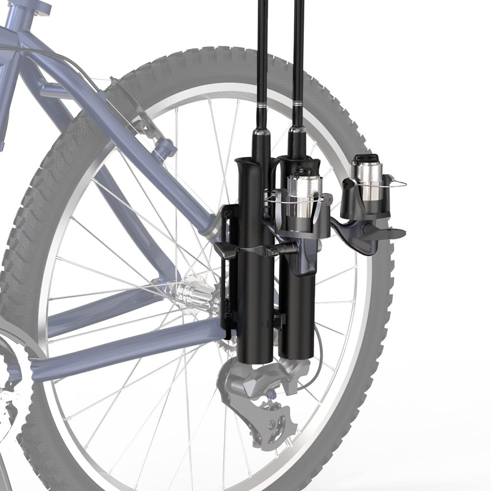 Fishing Rod Holder, Secures Fishing Pole to Bicycle,2 Tubes Rod Holder, Holds 2 Rods, Easy to Mount, Rod Rack for Bicycle Fishing
