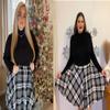 RITERA Women's y2k Plus Size Mini Skirt White Plaid Trendy Mini Causal Skater Skirt Basic Versatile Burgundy Ladies Oversized A-line Smooth Stretchy Elastic Waist Skirts 1x 14W-16W view 2