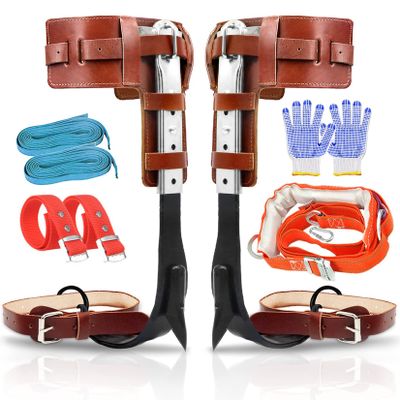 GothicBride Tree Climbing Spikes with Harness Belt, Adjustable Tree Climbing Gears with Cattle Hide Leggings Straps & Non-Slip Pedal for Outdoor Activities