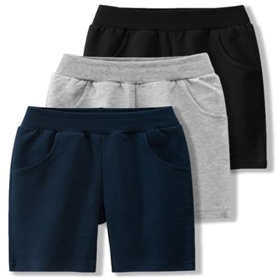 GFQLONG Toddler Boys 3 Pack Cotton Sport Jogger Shorts,Baby Kids Summer Solid Active Short Pants,Grey+Navy Blue+Black 4-5T