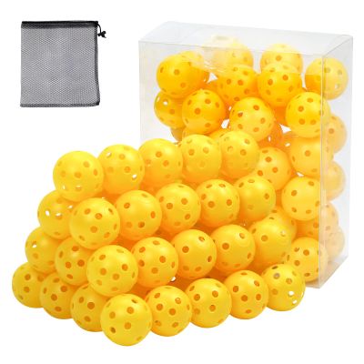 Bac-kitchen 50 Pack Plastic Golf Balls Practice Limited Flight Golf Training Ball Hollow Swing Practice Indoor Balls with Mesh Drawstring Bag for Backyard Driving Range or Outdoor (Yellow)