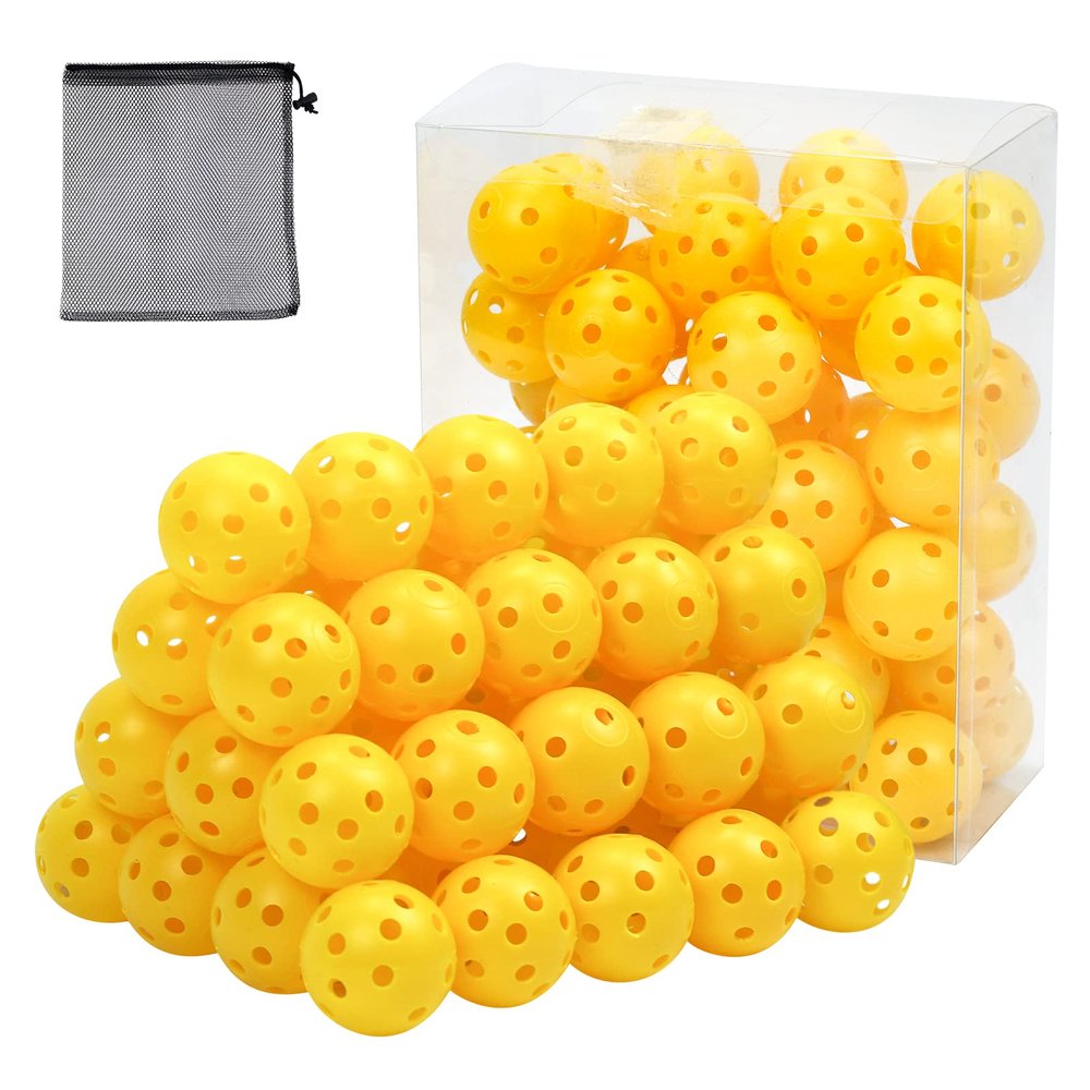 Bac-kitchen 50 Pack Plastic Golf Balls Practice Limited Flight Golf Training Ball Hollow Swing Practice Indoor Balls with Mesh Drawstring Bag for Backyard Driving Range or Outdoor (Yellow)