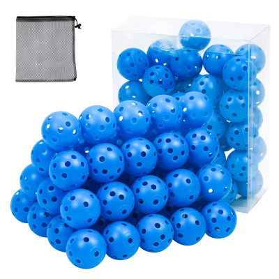 Bac-kitchen 50 Pack Plastic Golf Balls Practice Limited Flight Golf Training Ball Hollow Swing Practice Indoor Balls with Mesh Drawstring Bag for Backyard Driving Range or Outdoor (Blue)