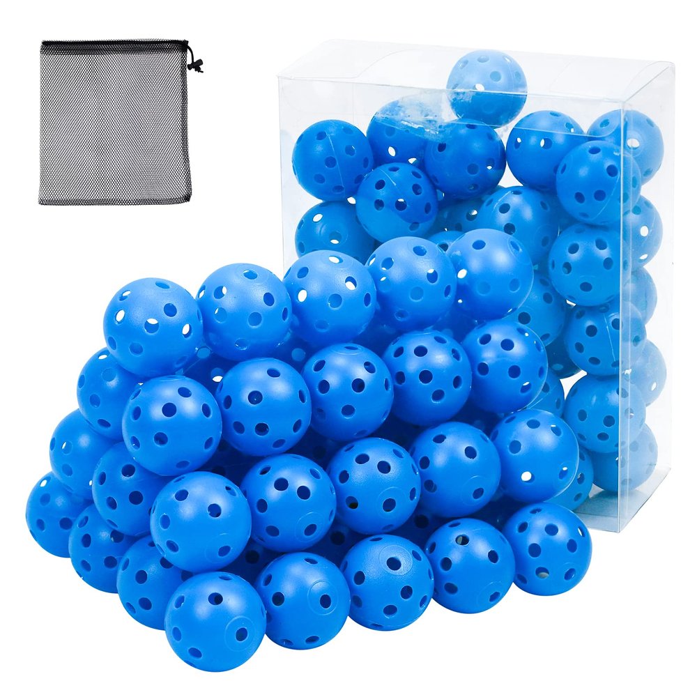 Bac-kitchen 50 Pack Plastic Golf Balls Practice Limited Flight Golf Training Ball Hollow Swing Practice Indoor Balls with Mesh Drawstring Bag for Backyard Driving Range or Outdoor (Blue)