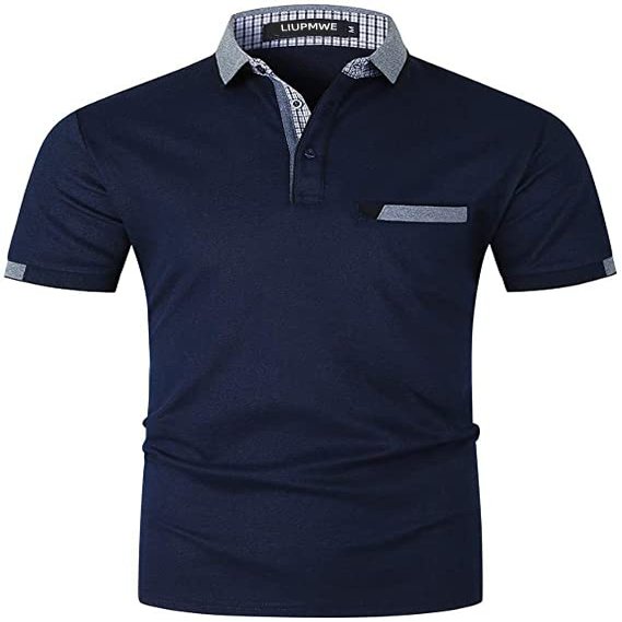 LIUPMWE Polo Shirts for Men with Pocket Elegante Plaided Short Sleeve Cotton T Shirts Golf Shirt,B-Blue 01,XXL