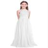 renvena Kids Big Girls Lace Chiffon Flower Girl Dress Halter Sleeveless Bridesmaid Wedding Pageant Party Gown White 8 view 1