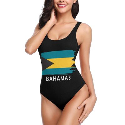 DARLEKS Bahamas Flag Women's One Piece Retro U Back Swimsuits Tummy Control Padding Bathing Suit High Cut Swimwear Small