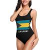 DARLEKS Bahamas Flag Women's One Piece Retro U Back Swimsuits Tummy Control Padding Bathing Suit High Cut Swimwear Small view 1