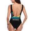DARLEKS Bahamas Flag Women's One Piece Retro U Back Swimsuits Tummy Control Padding Bathing Suit High Cut Swimwear Small view 2