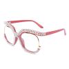 COASION Blue Light Blocking Oversized Glasses Stylish Fake Eyeglasses for Women Round Frame with Clear Lens Eyewear (Pink - Diamond) view 1
