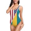 DARLEKS American Bahamas Combinadas Flag Women's One Piece Retro U Back Swimsuits Tummy Control Padding Bathing Suit High Cut Swimwear Small view 1