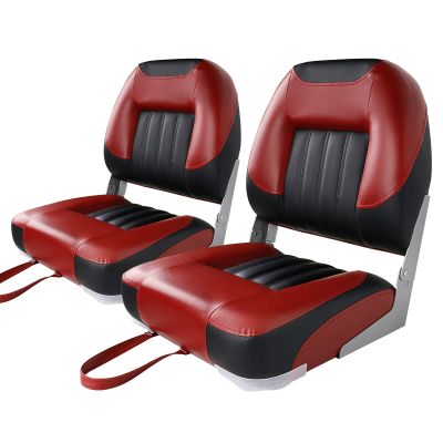 XGEAR Deluxe Low Back Boat Seat, Fold-Down Fishing Boat Seat (Black/Red, 2 Seats)
