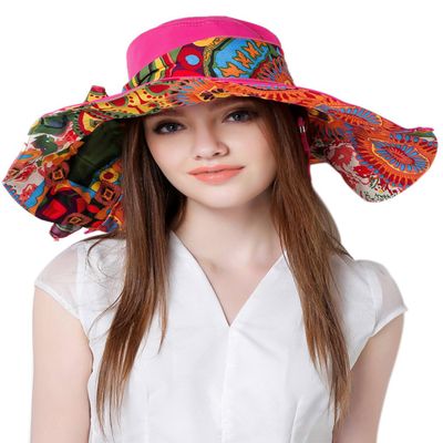 Women's Anti-UV Sun Protective Wide Brim Reversible Sun Hat Floppy Fold Beach Hat Cap UPF 50 Pink