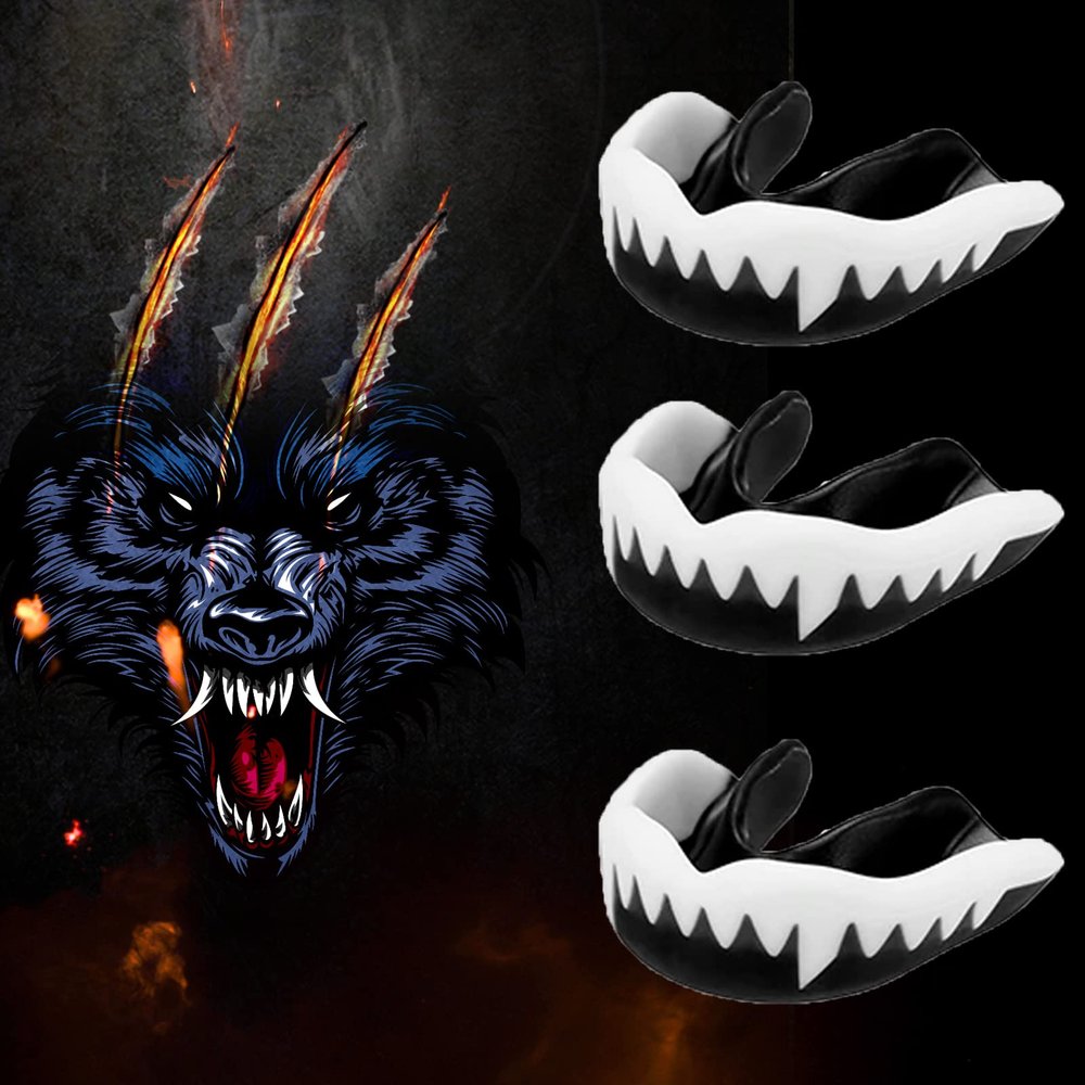 3 Pack Kids Youth Mouth Guard Football Sports Braces Mouthguards for Mouthpiece Boys Teeth for MMA Boxing Rugby Kickboxing Taekwondo Softball Lacrosse to Braces EVA (Black,White)
