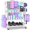 Mythinglogic Yoga Mat Storage Racks,Home Gym Storage Rack for Dumbbells Kettlebells Foam Roller, Yoga Strap and Resistance Bands, Workout Equipment Storage Organizer With Hooks and Wheels view 1
