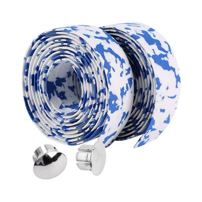 Soft Bikes Bar Tape Handle Wrap with 2 Bar Plugs for Touring Cycling and Road Racing 2PCS Per Set(Blue+ White), Bikes Handlebar Tape Bandage, Bikes Handlebar Tape Bandage, Soft Bikes Bar TapeBi