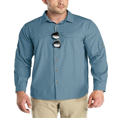 Outdoor Ventures Men's UPF 50+ UV Sun Protection SPF Hiking Shirt Long Sleeve Lightweight Quick Dry for Safari Travel Fishing Blue