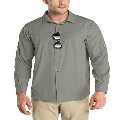 Outdoor Ventures Men's UPF 50+ UV Sun Protection SPF Hiking Shirt Long Sleeve Lightweight Quick Dry for Safari Travel Fishing Grey Green