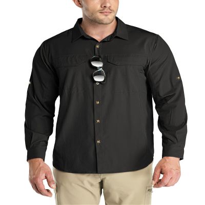 Outdoor Ventures Men's UPF 50+ UV Sun Protection SPF Hiking Shirt Long Sleeve Lightweight Quick Dry for Safari Travel Fishing Black