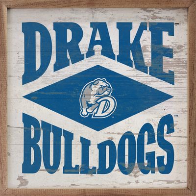 Kendrick Home + Stadium Diamond Logo Collegiate Framed Square Wood Sign With State And Team Logo (Drake Bulldogs, 24x24)