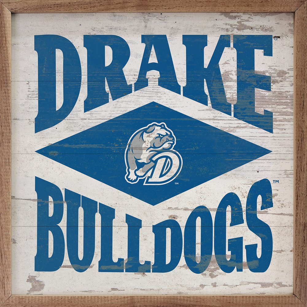 Kendrick Home + Stadium Diamond Logo Collegiate Framed Square Wood Sign With State And Team Logo (Drake Bulldogs, 24x24)