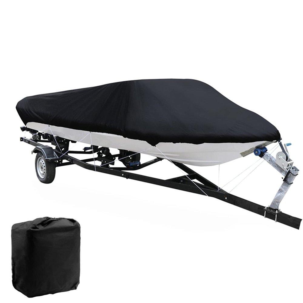 190T V-Hull Yacht Cover Outdoor Waterproof Boat Cover Anti-UV Trailerable Anti-Smashing Tear Proof All Weather Protection 14-22FT,16-18ft