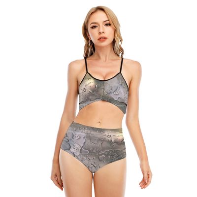 All-Over Print Women's Bikini Swimsuit With Cross Straps, KR8VSOSLLC (2XL, L, M, S, XL, XS, All-Over Print Women's Bikini Swimsuit With Cross Straps, Grey)