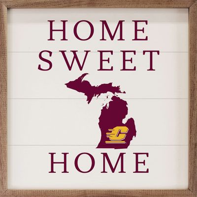 Kendrick Home + Stadium Home Sweet Home Collegiate Framed Square Wood Sign With State And Team Logo (12x12, Home Sweet Home Central Michigan)