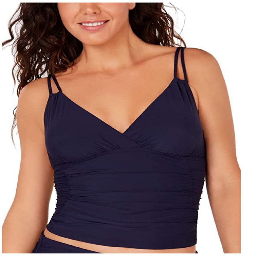 Calvin Klein Ruched Tankini Top (as1, Alpha, x_l, Regular, Regular, Navy, XL)