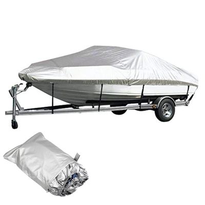14-22Ft Boat Cover Heavy Duty 420D Waterproof Trailerable Sunshade Anti Scratch Dustproof Marine Cover V-Hull Boat Cloth Protector,Silver,20