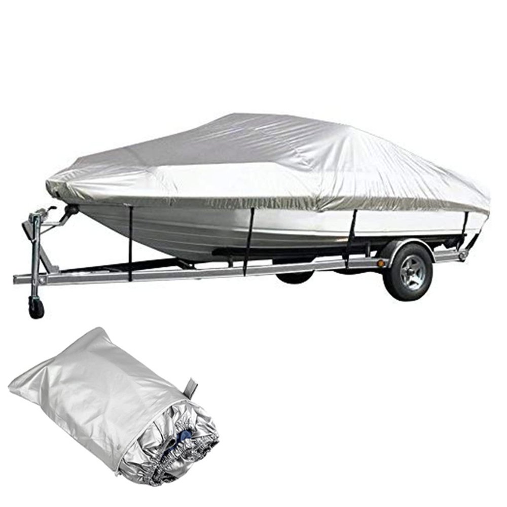 14-22Ft Boat Cover Heavy Duty 420D Waterproof Trailerable Sunshade Anti Scratch Dustproof Marine Cover V-Hull Boat Cloth Protector,Silver,20