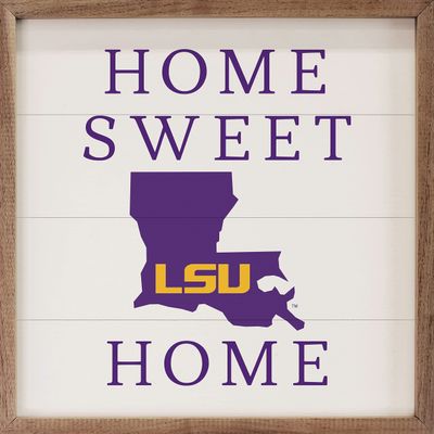 Kendrick Home + Stadium Home Sweet Home Collegiate Framed Square Wood Sign With State And Team Logo (12x12, Home Sweet Home LSU)