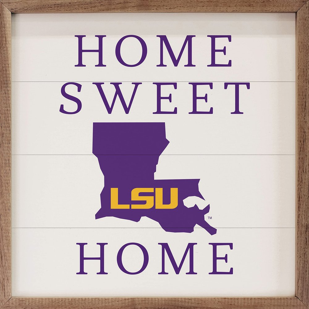 Kendrick Home + Stadium Home Sweet Home Collegiate Framed Square Wood Sign With State And Team Logo (12x12, Home Sweet Home LSU)