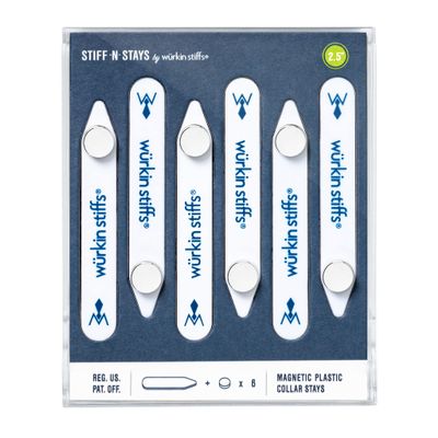 Wrkin Stiffs Plastic Magnetic Collar Stays for Men's Dress Shirts with Storage Case | As Seen on Shark Tank | Stiff-N-Stays 3 Pack