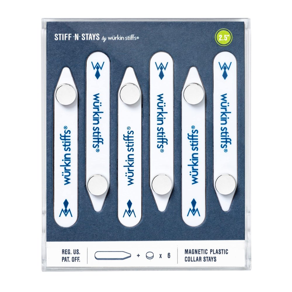 Wrkin Stiffs Plastic Magnetic Collar Stays for Men's Dress Shirts with Storage Case | As Seen on Shark Tank | Stiff-N-Stays 3 Pack