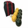 BuyBocceBalls Listing - Made in USA, Premium Quality Engraved Tournament Bocce Set, 998 Grams (2 lbs. 3.2 oz.). Various Bag Colors - 110mm Yellow and Dark Green Balls, Nylon Bag view 1