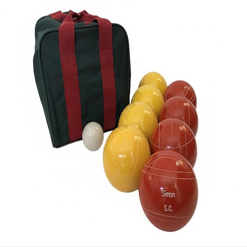 BuyBocceBalls Listing - Made in USA, Premium Quality Engraved Tournament Bocce Set, 998 Grams (2 lbs. 3.2 oz.). Various Bag Colors - 110mm Yellow and Light Red Balls, Nylon Bag