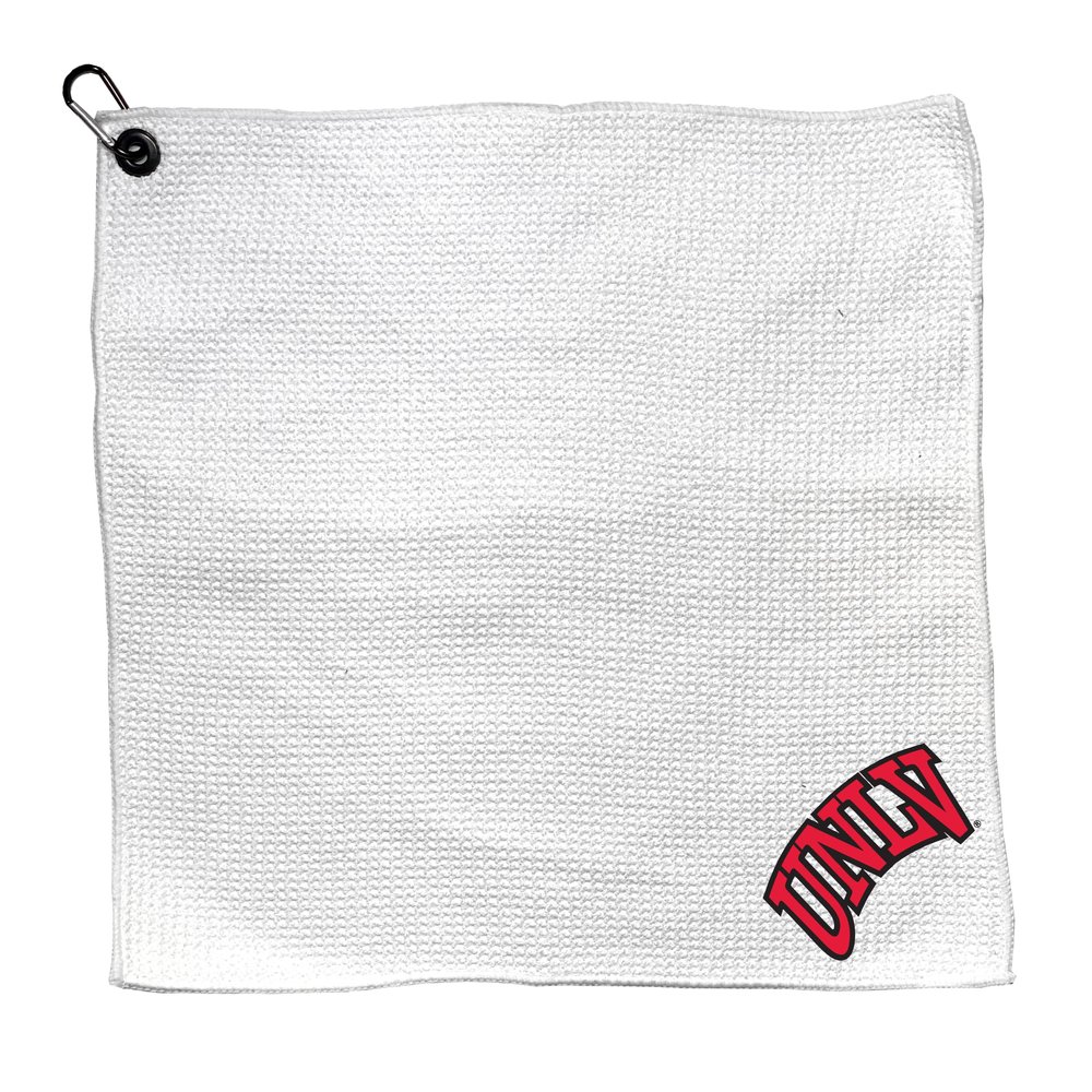 Team Golf NCAA Nevada- LAS Vegas Microfiber Towel - 15" X 15" (White) with Carabiner Clip, Premium Microfiber with Deep Waffle Pockets - Superior Water Absorption and Quick Dry Golf Cleaning Towel