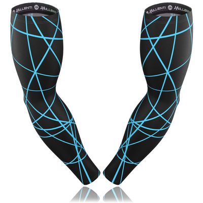Millenti Cooling Arm Sleeve Compression - Sun Protection Sport Recovery Sleeves, Cools when Wet, Unisex in 4 Sizes - 2pcs (Black with Blue Lines, Medium)