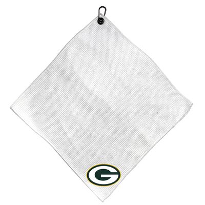 Team Golf NFL GREEN BAY PACKERS Microfiber Towel - 15" X 15" (White) with Carabiner Clip, Premium Microfiber with Deep Waffle Pockets - Superior Water Absorption and Quick Dry Golf Cleaning Towel