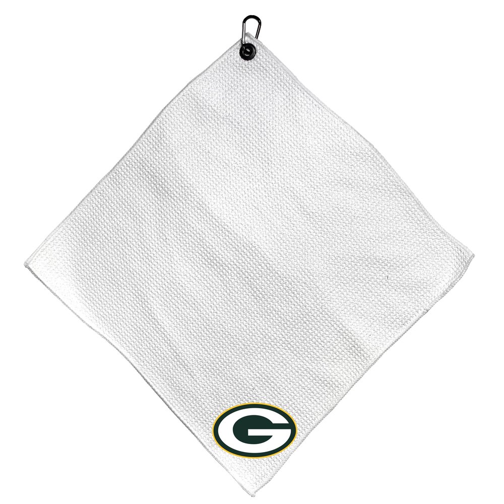Team Golf NFL GREEN BAY PACKERS Microfiber Towel - 15" X 15" (White) with Carabiner Clip, Premium Microfiber with Deep Waffle Pockets - Superior Water Absorption and Quick Dry Golf Cleaning Towel