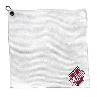Team Golf NCAA Massachusetts - AMH Microfiber Towel - 15" X 15" (White) with Carabiner Clip, Premium Microfiber with Deep Waffle Pockets - Superior Water Absorption and Quick Dry Golf Cleaning Towel