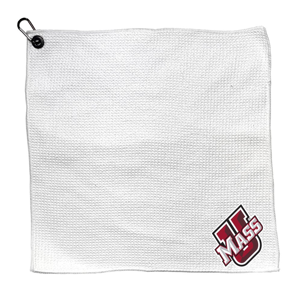 Team Golf NCAA Massachusetts - AMH Microfiber Towel - 15" X 15" (White) with Carabiner Clip, Premium Microfiber with Deep Waffle Pockets - Superior Water Absorption and Quick Dry Golf Cleaning Towel